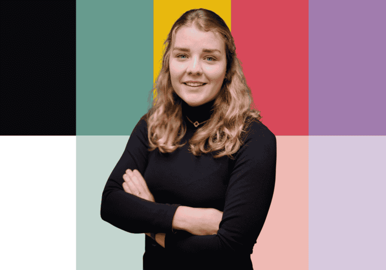 Persoonlijke teamlidfoto met kleurrijke achtergrond voor SugarFactory.